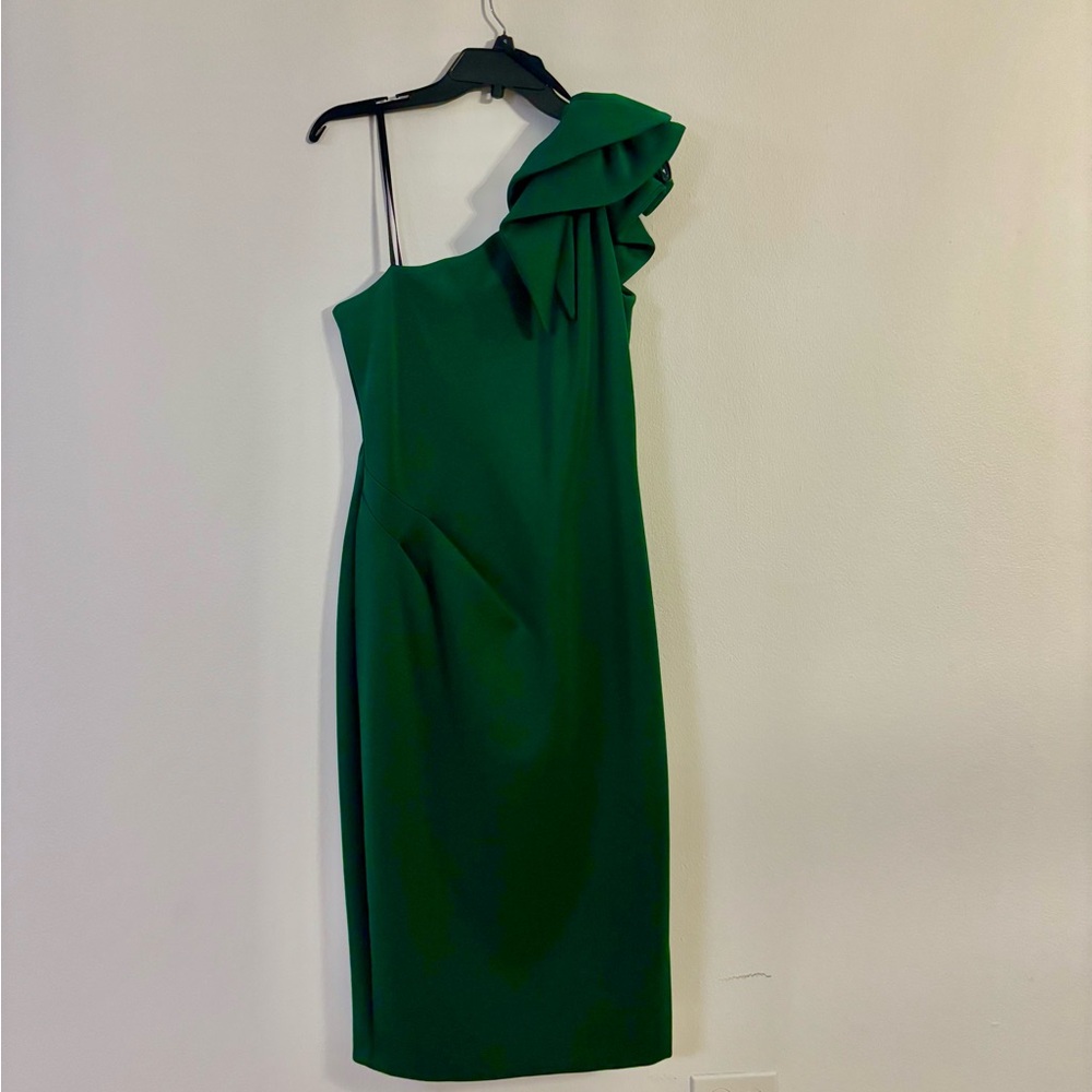 Betsy & Adam One-Shoulder Green Dress